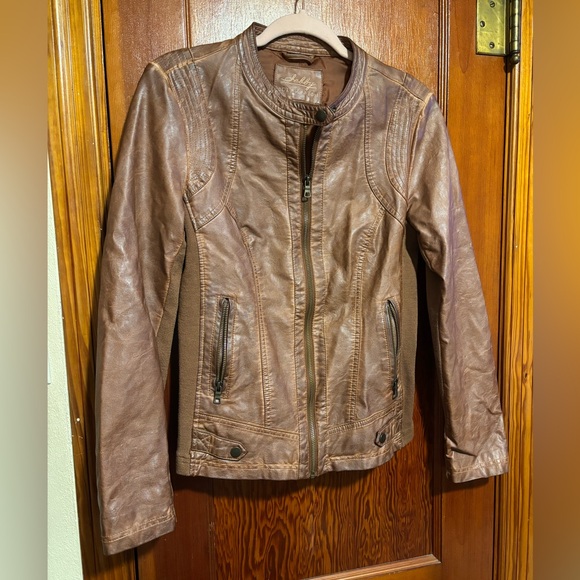 Sebby Collection Jackets & Blazers - SEBBY Brown Faux Leather Moto Jacket Womens Size Small
